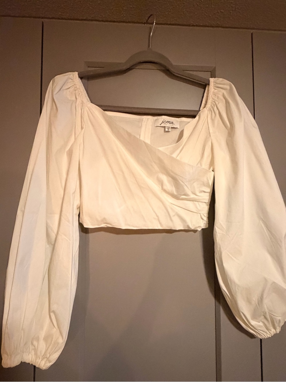 White Puff-Sleeve Wrap Crop Top